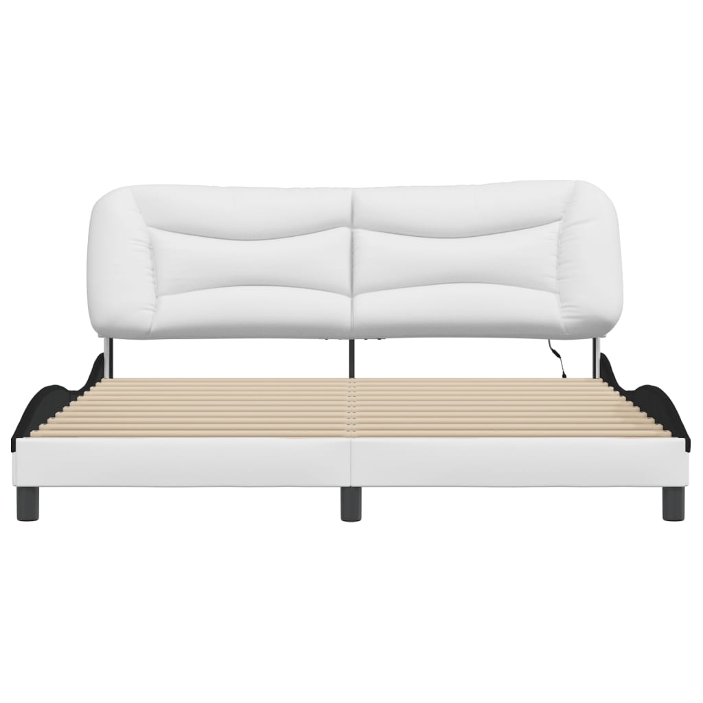 Bed frame with Black and White LED light 180x200 cm in imitation leather