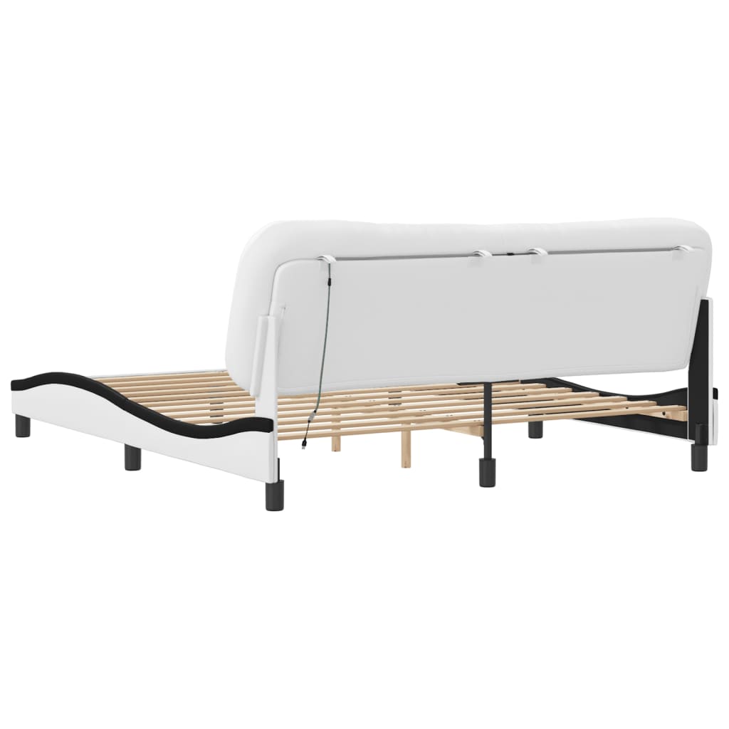 Bed frame with Black and White LED light 180x200 cm in imitation leather