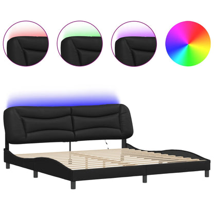 Bed frame with LED lights Black 200x200 cm in imitation leather