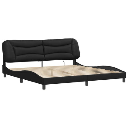 Bed frame with LED lights Black 200x200 cm in imitation leather