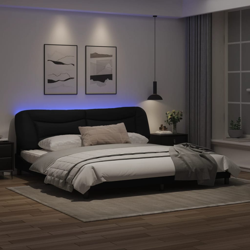 Bed frame with LED lights Black 200x200 cm in imitation leather