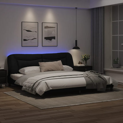 Bed frame with LED lights Black 200x200 cm in imitation leather