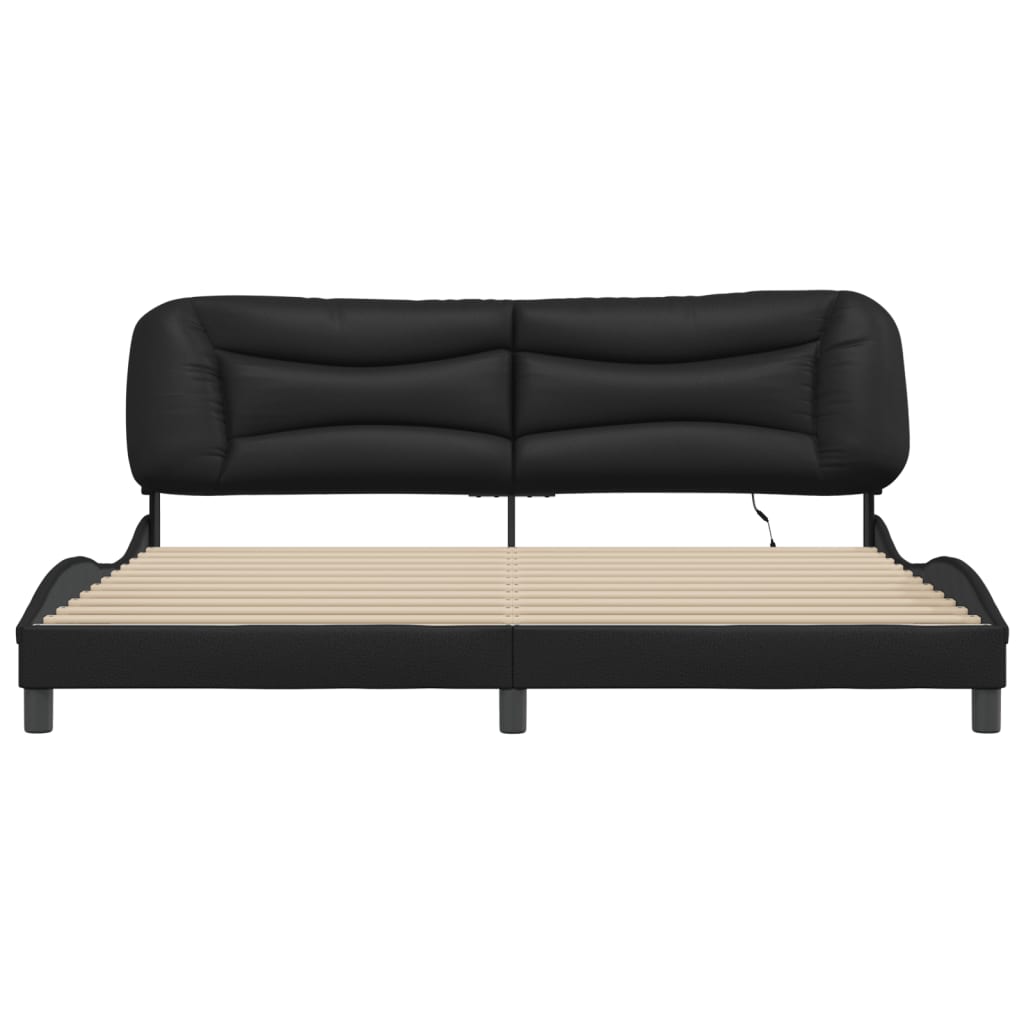 Bed frame with LED lights Black 200x200 cm in imitation leather