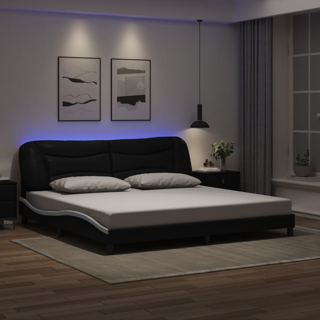 Giroletto con Luci LED Nero e Bianco 200x200 cm in Similpelle