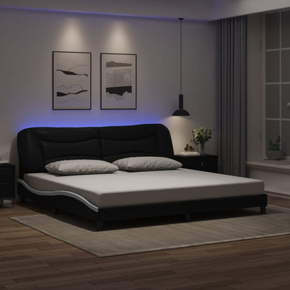 Bed frame with Black and White LED lights 200x200 cm in imitation leather