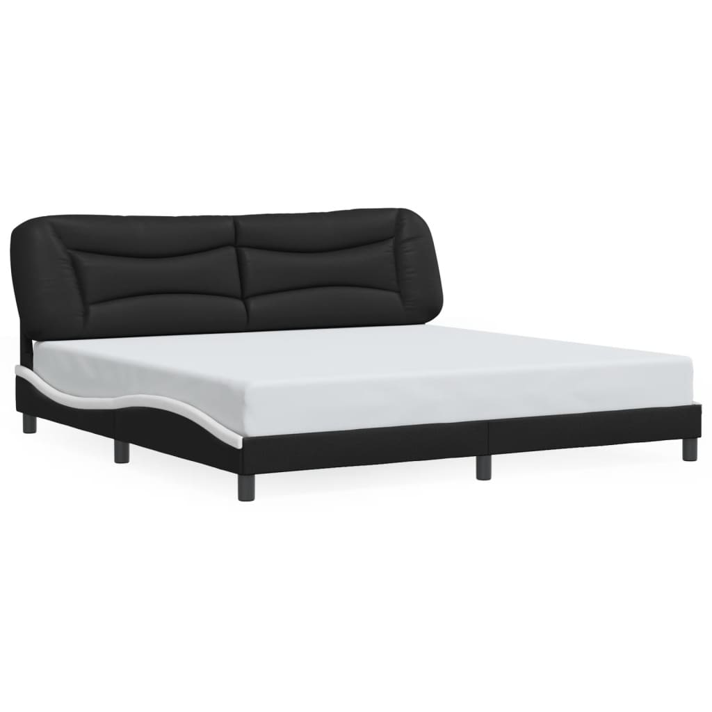 Bed frame with Black and White LED lights 200x200 cm in imitation leather