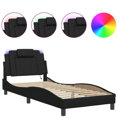 Bed frame with LED lights Black 80x200 cm in imitation leather