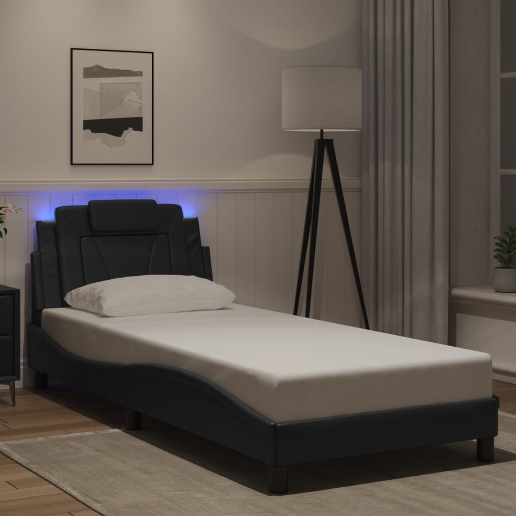 Bed frame with LED lights Black 80x200 cm in imitation leather