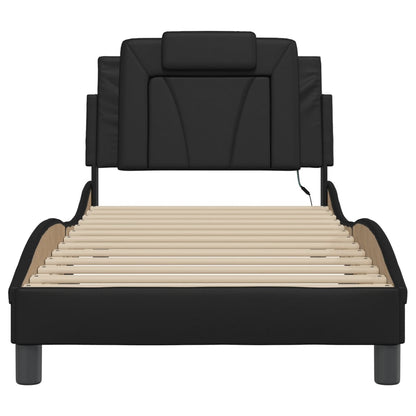 Bed frame with LED lights Black 80x200 cm in imitation leather