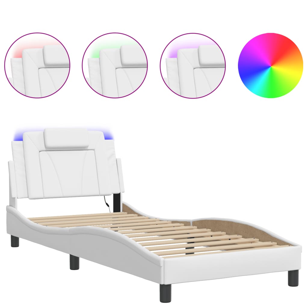 Bed frame with white LED lights 80x200 cm in imitation leather