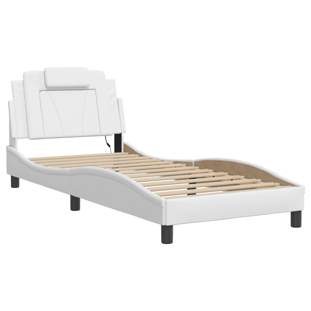 Bed frame with white LED lights 80x200 cm in imitation leather