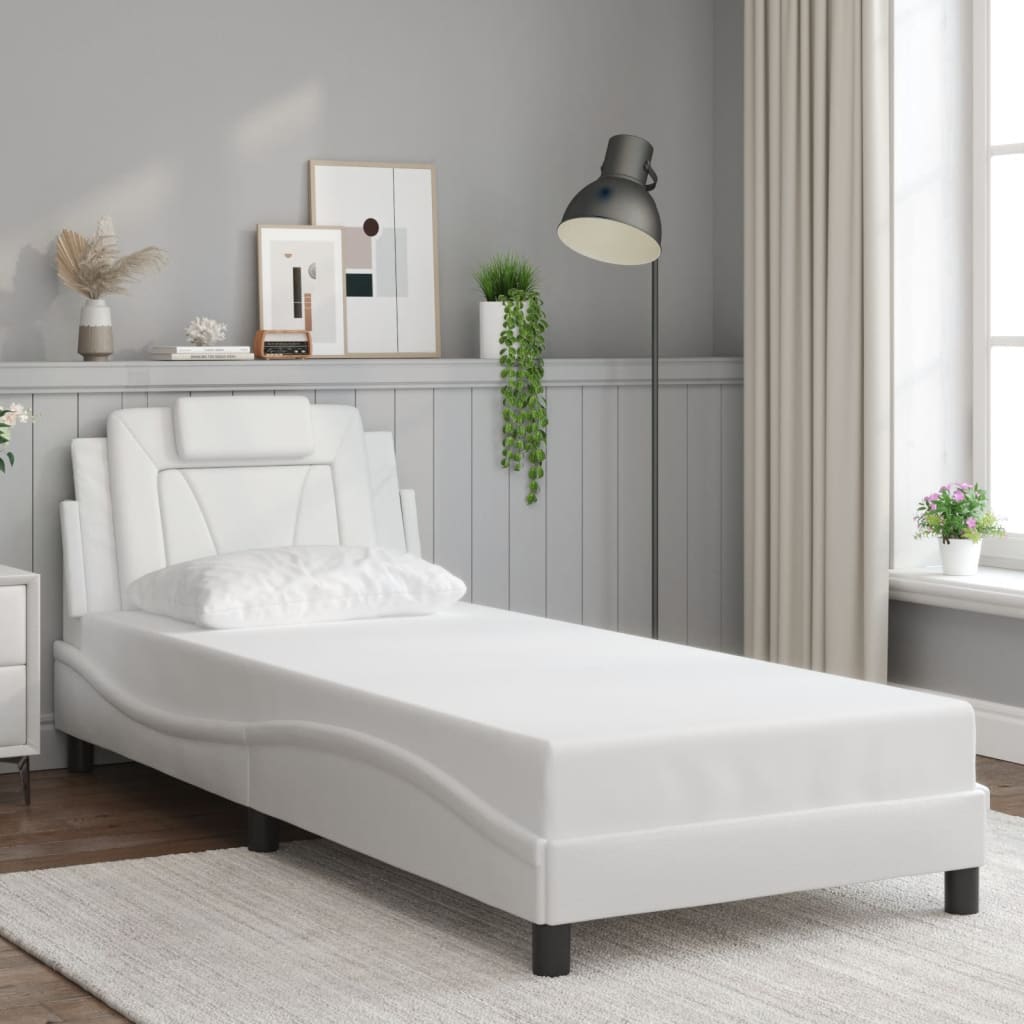 Bed frame with white LED lights 80x200 cm in imitation leather