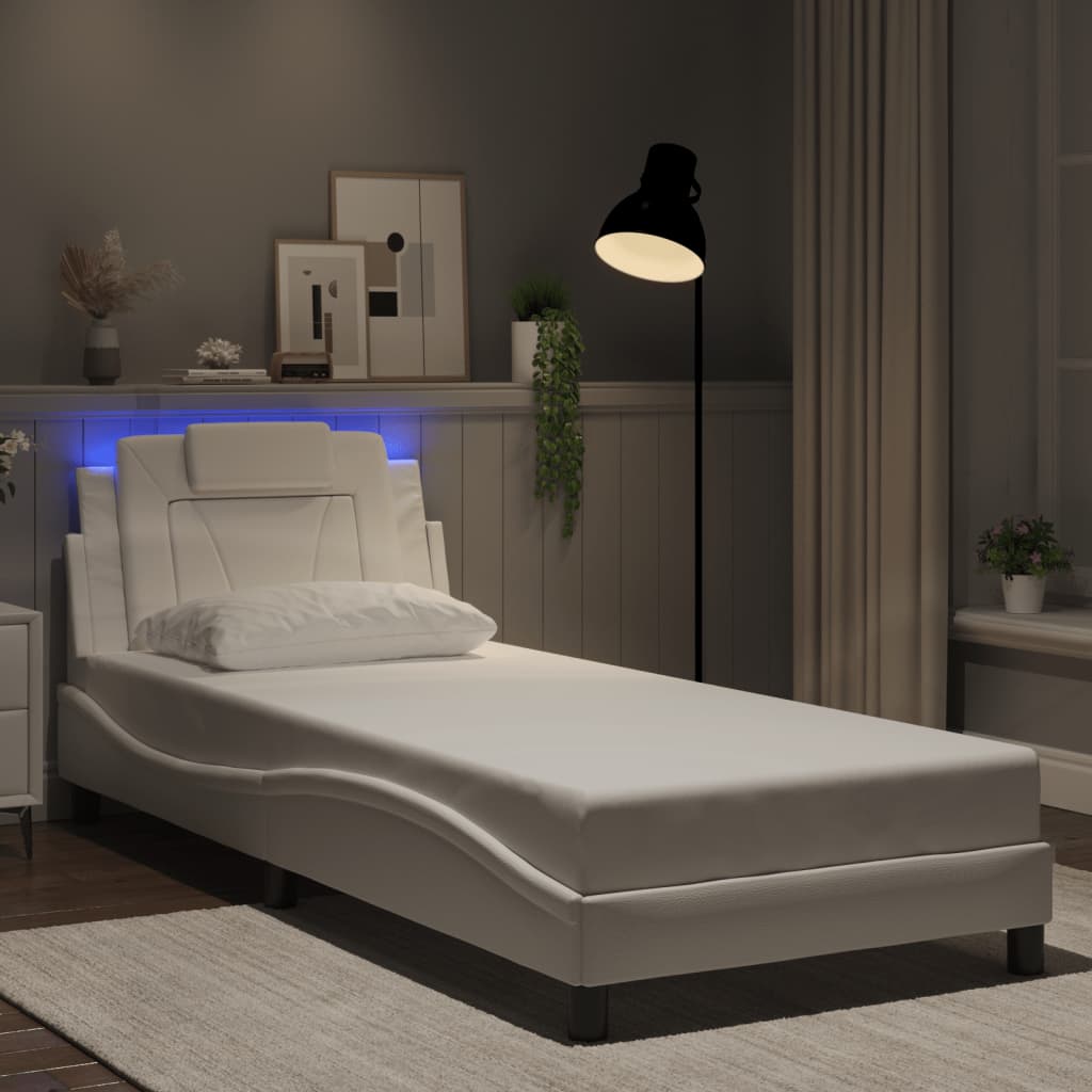 Bed frame with white LED lights 80x200 cm in imitation leather