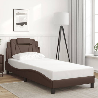 Bed frame with Brown LED lights 80x200 cm in imitation leather