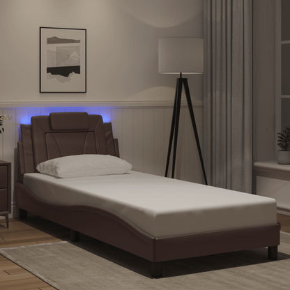 Bed frame with Brown LED lights 80x200 cm in imitation leather