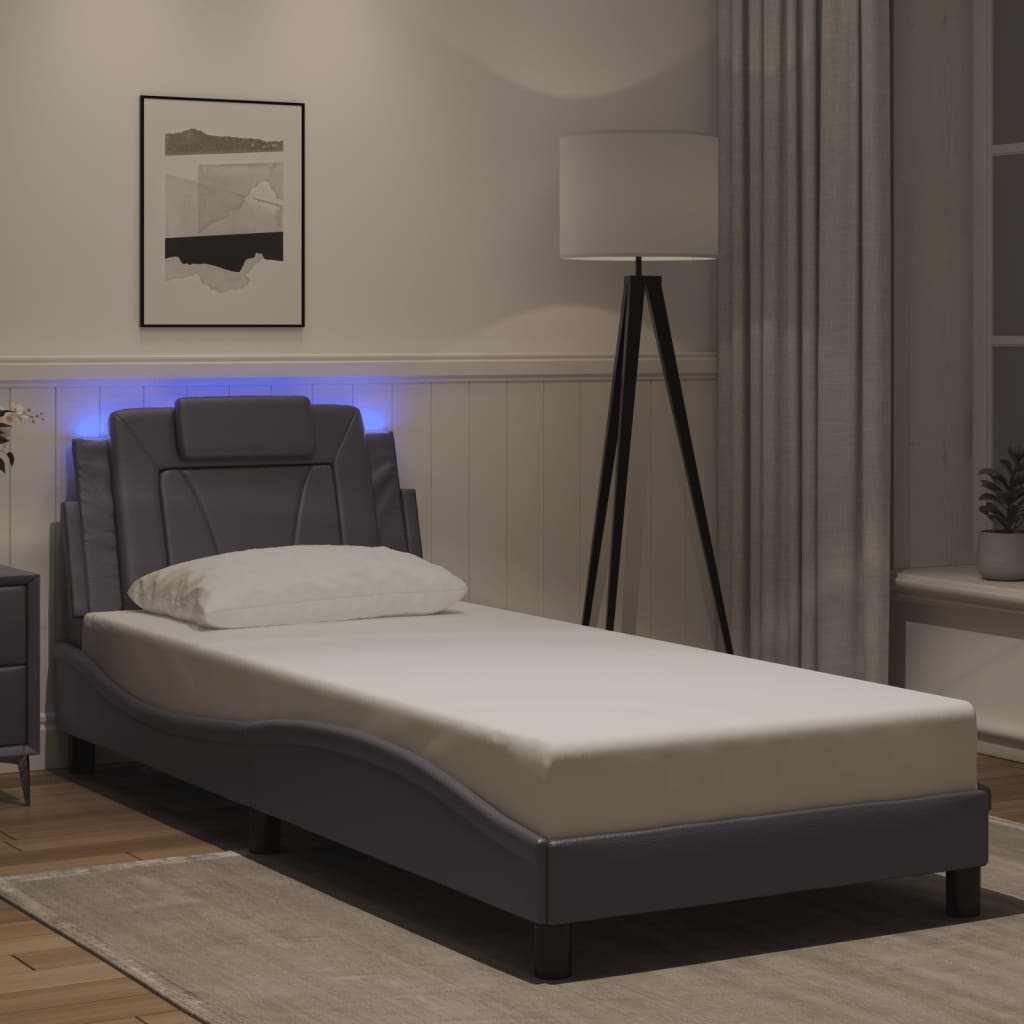 Bed frame with Gray LED Lights 80x200 cm in imitation leather