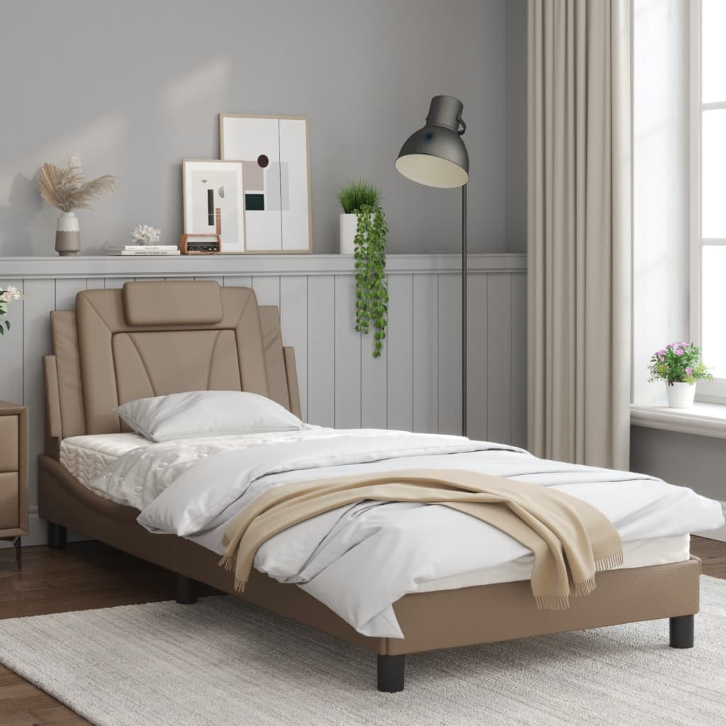 Bed frame with LED lights Cappuccino 80x200 cm in imitation leather