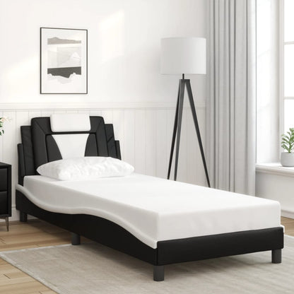 Bed frame with Black and White LED lights 80x200 cm in imitation leather