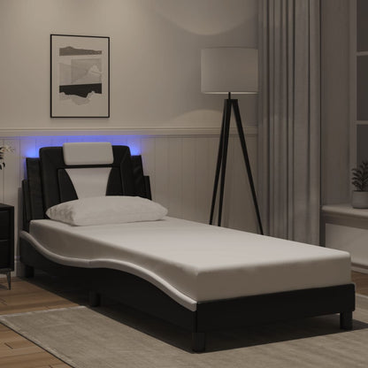 Bed frame with Black and White LED lights 80x200 cm in imitation leather