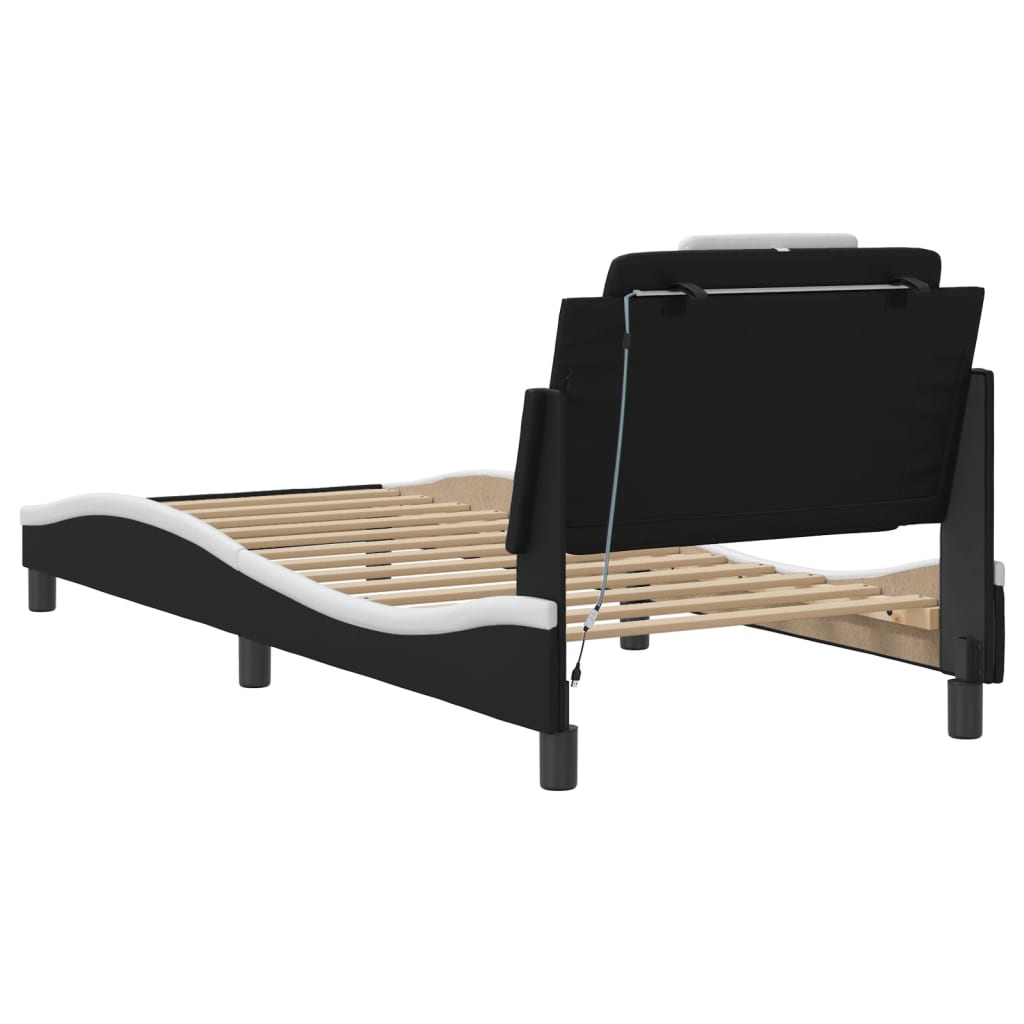 Bed frame with Black and White LED lights 80x200 cm in imitation leather