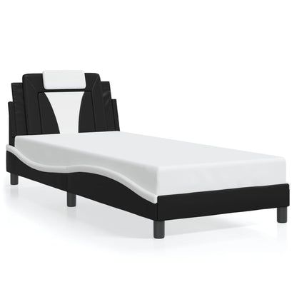 Bed frame with Black and White LED lights 80x200 cm in imitation leather