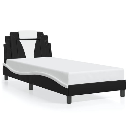 Bed frame with Black and White LED lights 80x200 cm in imitation leather