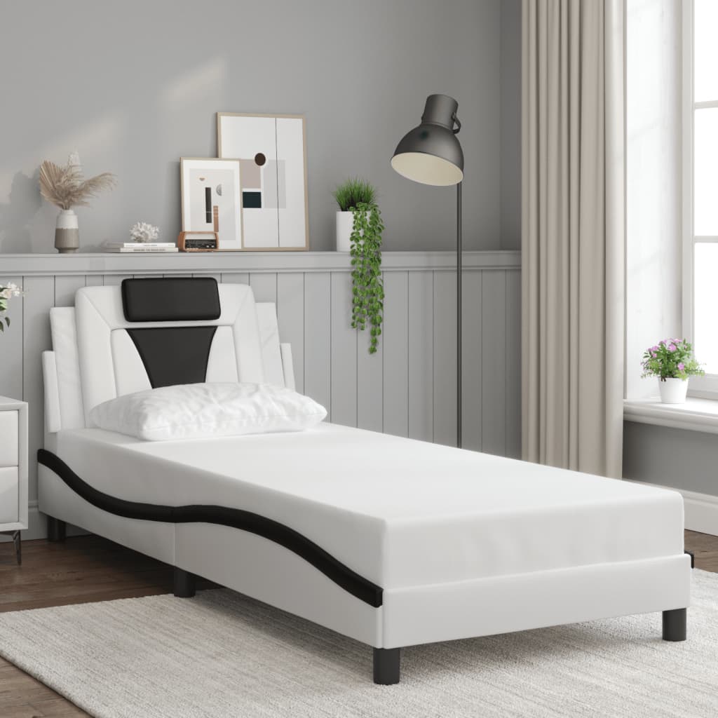 Bed frame with Black and White LED lights 80x200 cm in imitation leather