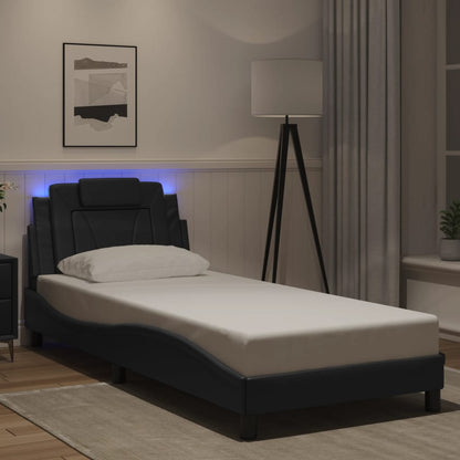 Bed frame with LED lights Black 90x190 cm in imitation leather