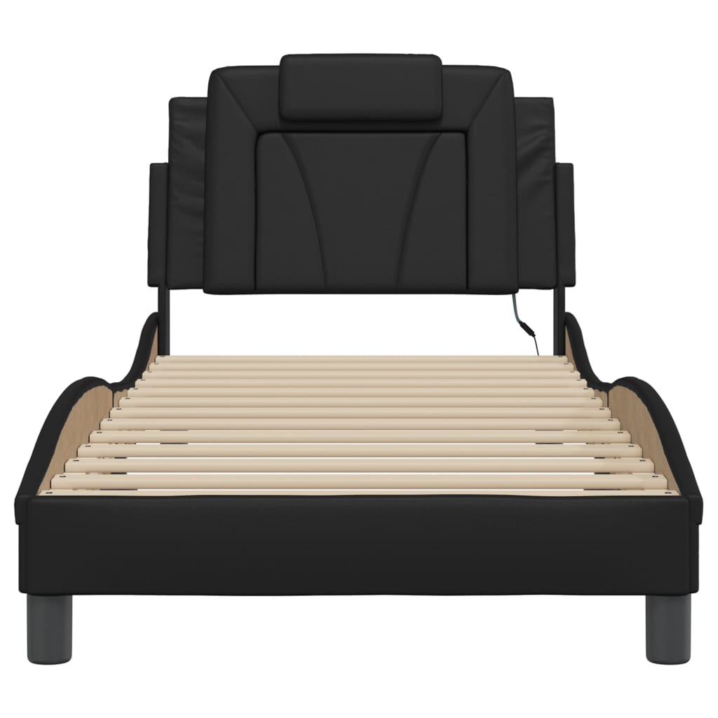 Bed frame with LED lights Black 90x190 cm in imitation leather