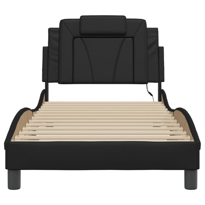 Bed frame with LED lights Black 90x190 cm in imitation leather