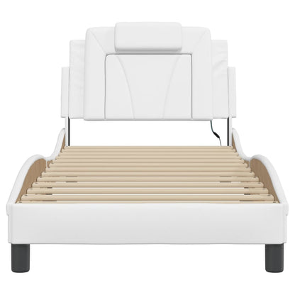 Bed frame with white LED lights 90x190 cm in imitation leather