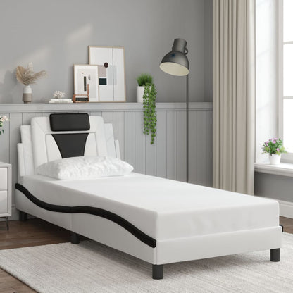 Bed frame with Black and White LED lights 90x190 cm in imitation leather