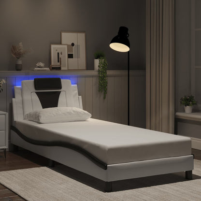 Bed frame with Black and White LED lights 90x190 cm in imitation leather