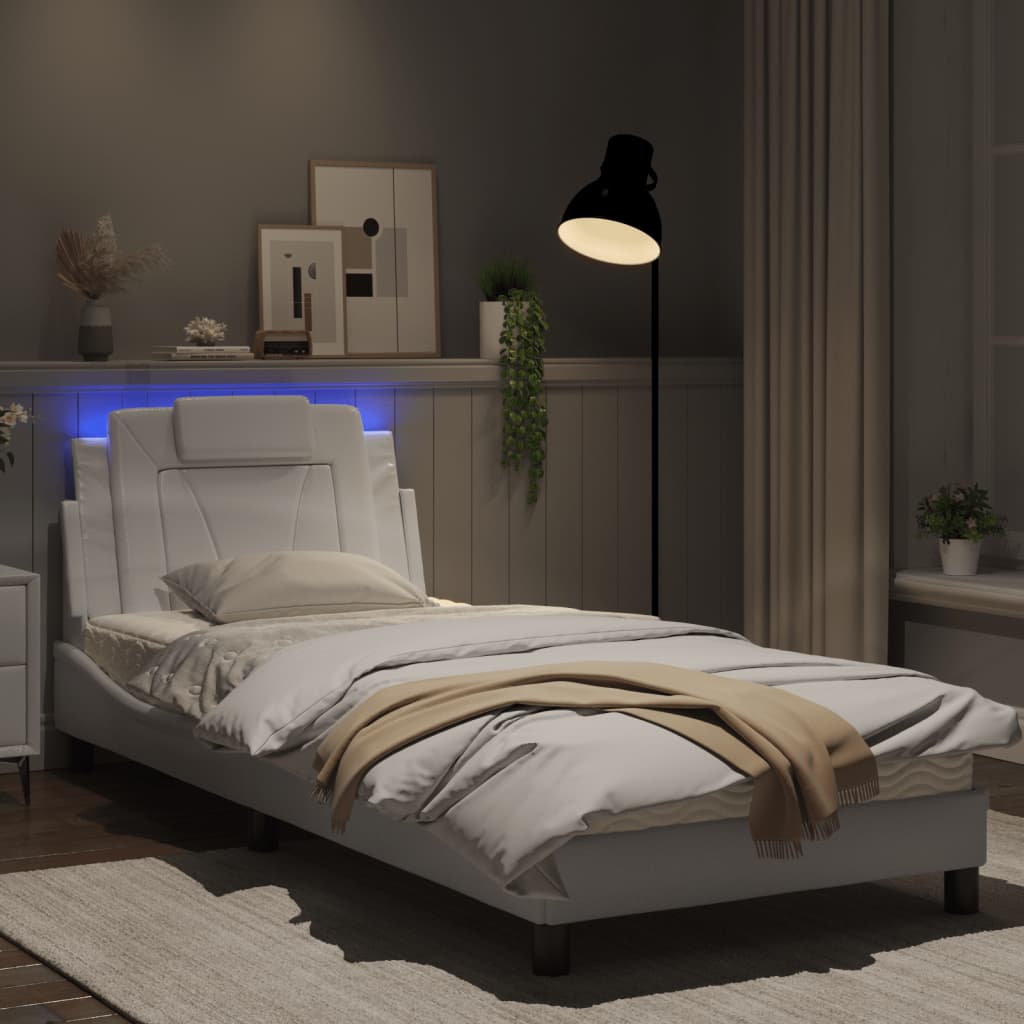 Bed frame with white LED lights 90x200 cm in imitation leather