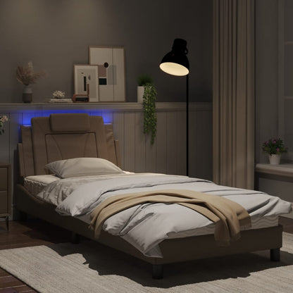 Cappuccino bed frame with LED lights 90x200 cm in imitation leather