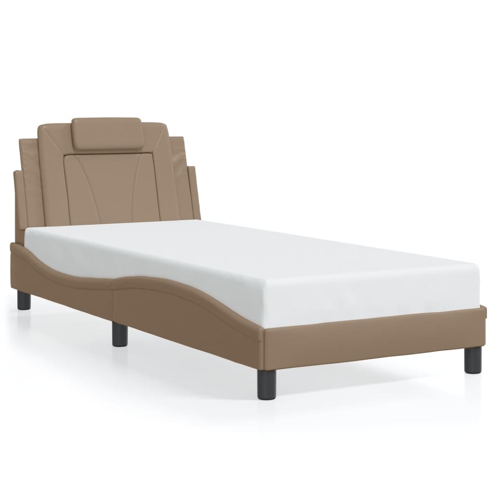 Cappuccino bed frame with LED lights 90x200 cm in imitation leather