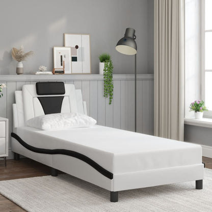 Bed frame with Black and White LED lights 90x200 cm in imitation leather