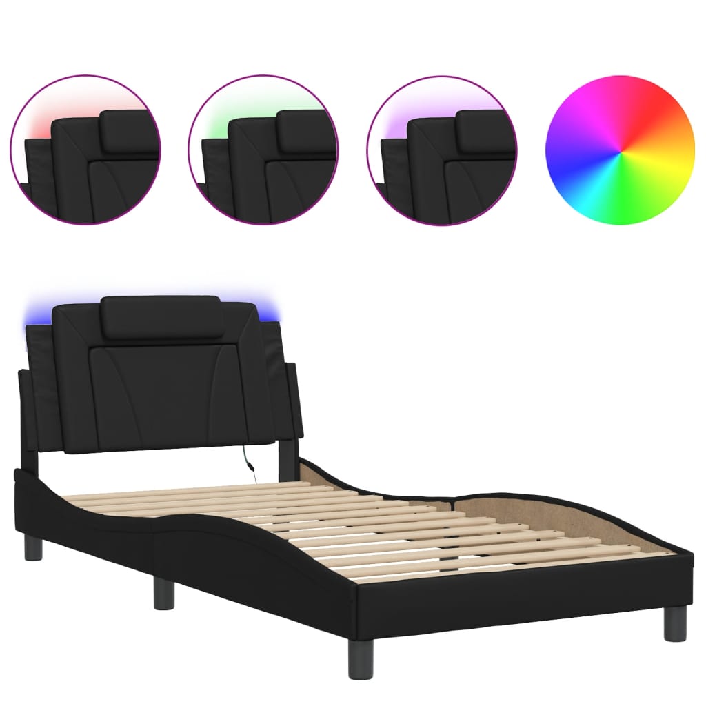 Bed frame with LED lights Black 100x200 cm in imitation leather