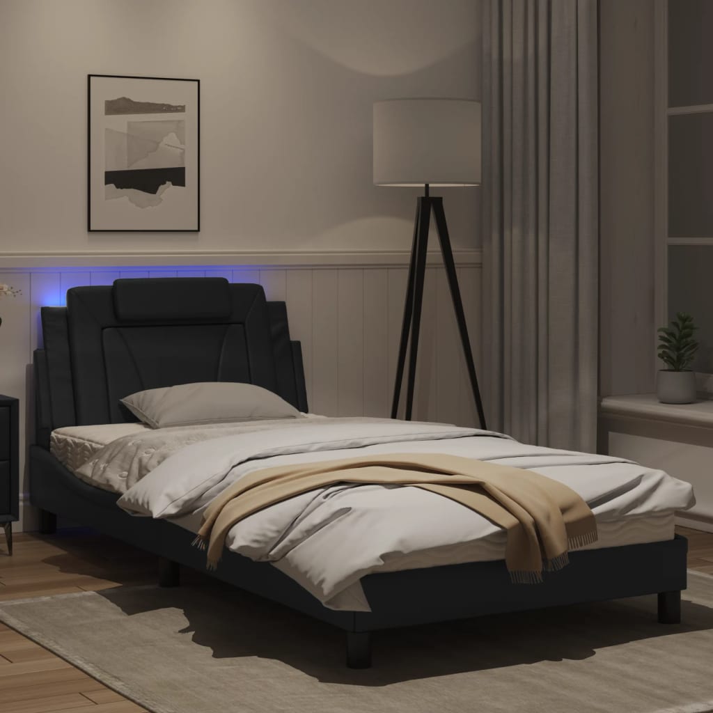 Bed frame with LED lights Black 100x200 cm in imitation leather