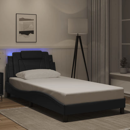 Bed frame with LED lights Black 100x200 cm in imitation leather