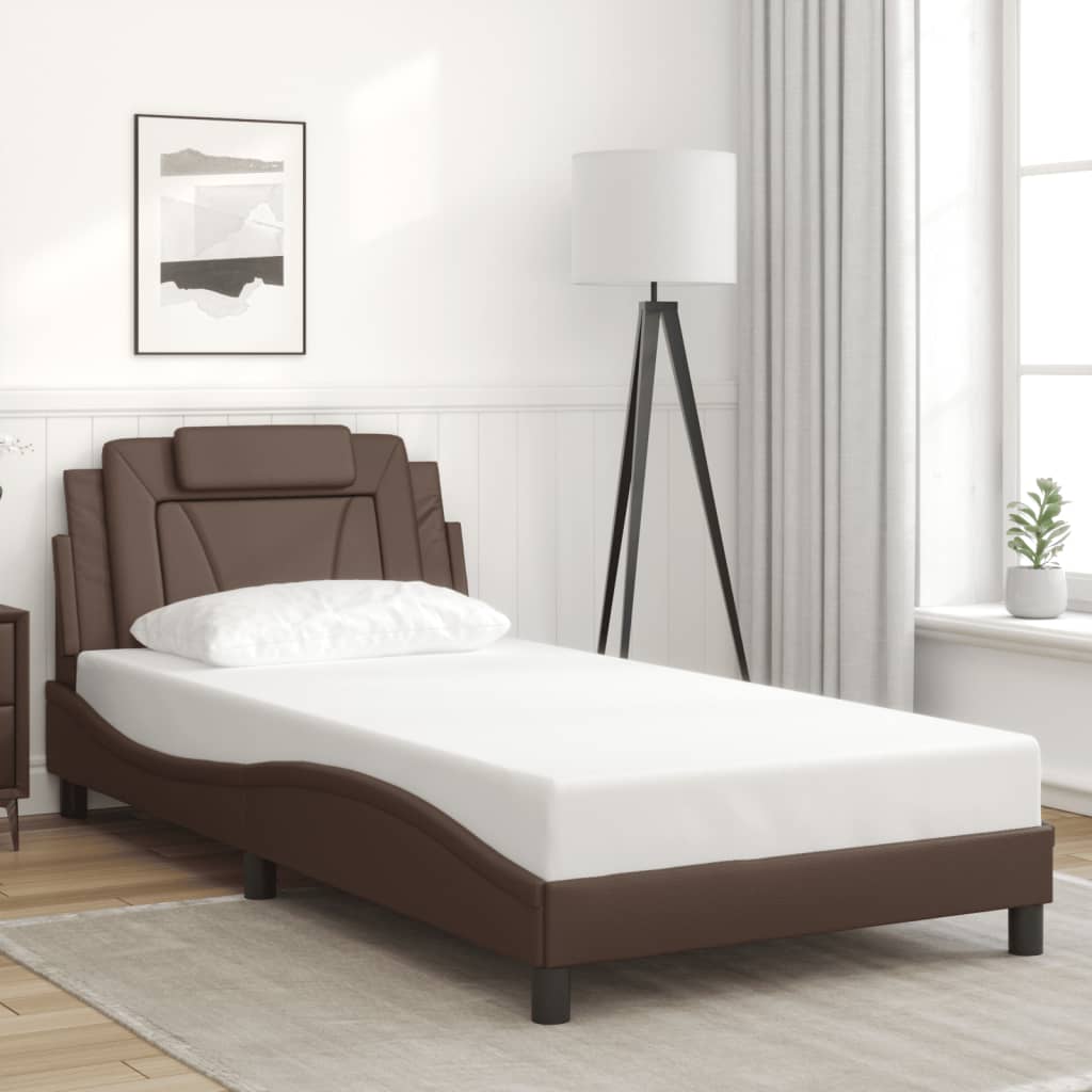 Bed frame with Brown LED lights 100x200 cm in imitation leather