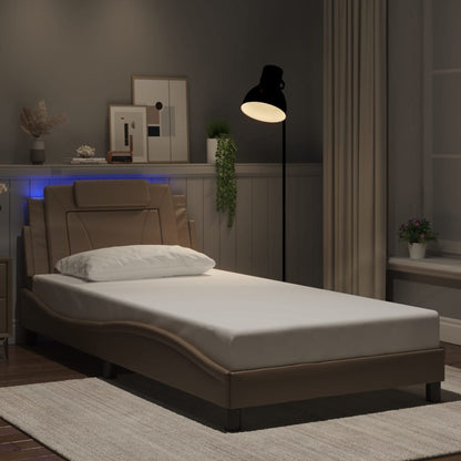 Cappuccino bed frame with LED lights 100x200 cm in imitation leather