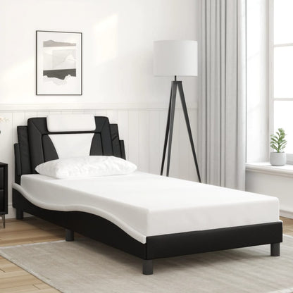 Bed frame with Black and White LED lights 100x200 cm in imitation leather