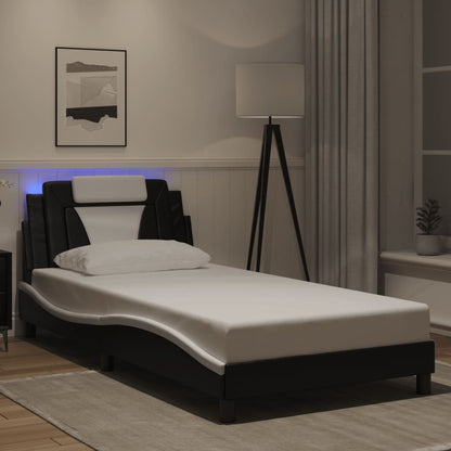 Bed frame with Black and White LED lights 100x200 cm in imitation leather