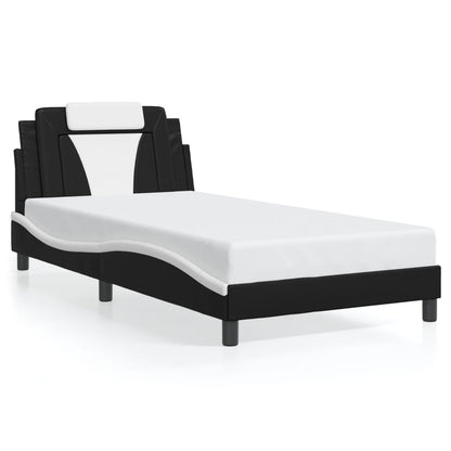 Bed frame with Black and White LED lights 100x200 cm in imitation leather