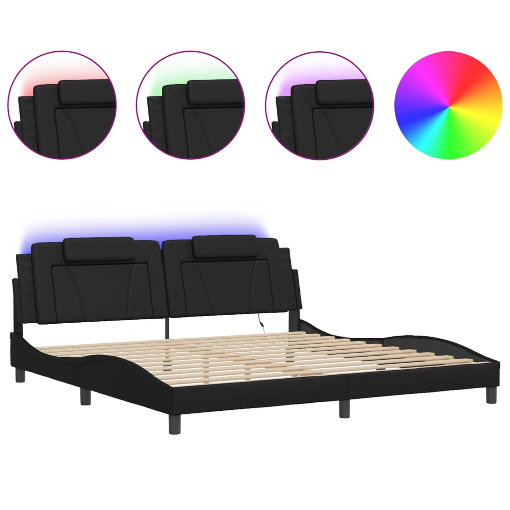Giroletto Viana con LED senza Materasso Nero 200x200 cm