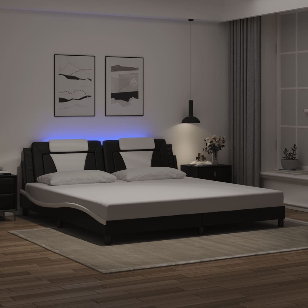 Giroletto Viana con LED senza Materasso Nero e Bianco 200x200 cm