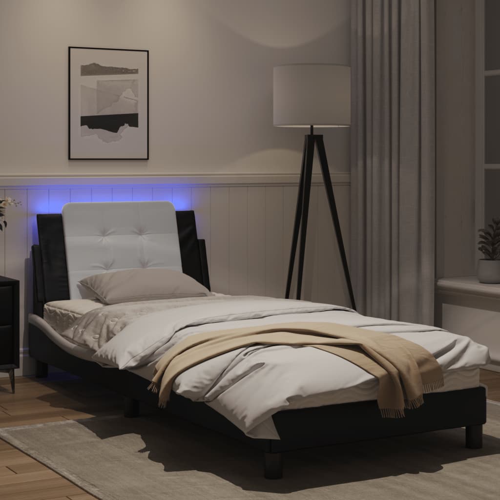 Giroletto con Luci LED Nero e Bianco 90x190 cm in Similpelle