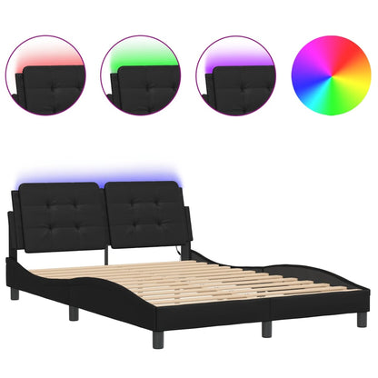 Bed frame with LED lights Black 140x190 cm in imitation leather