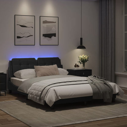 Bed frame with LED lights Black 140x190 cm in imitation leather